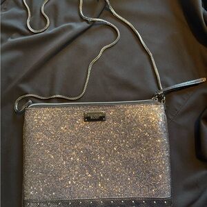 Victoria Secret Black Sparkle Crossbody Clutch - Silver Glitter